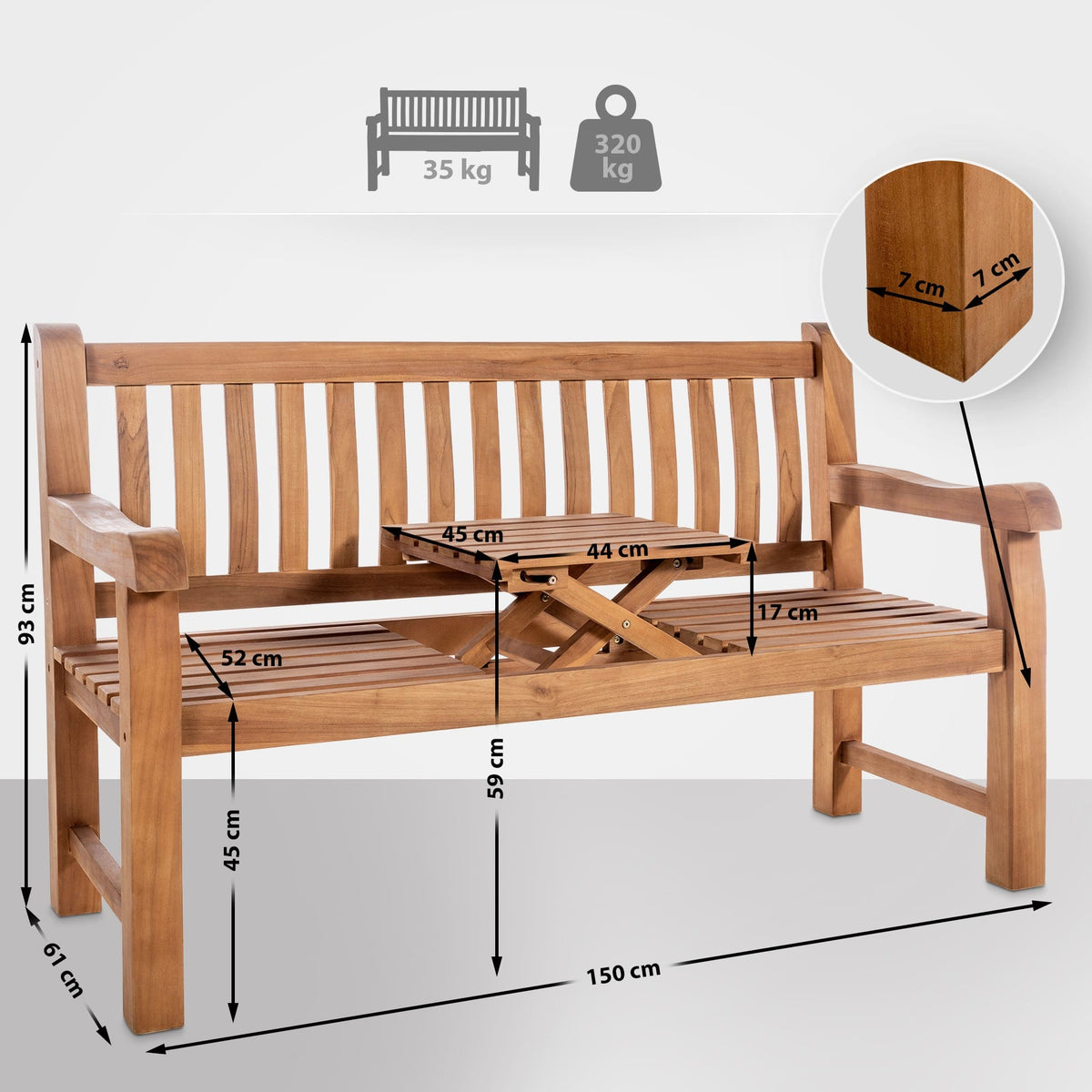 Teakbank Orlando 150 cm – Ansicht 2