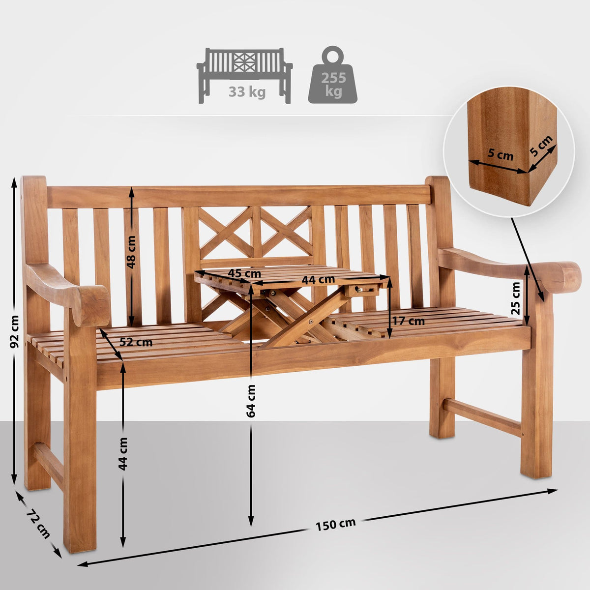 Teakbank Luka 150 cm – Ansicht 2