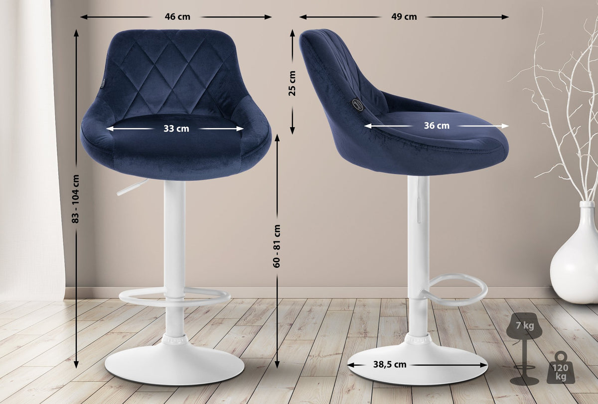 2er Set Barhocker Lazio Samt weiß – Ansicht 2