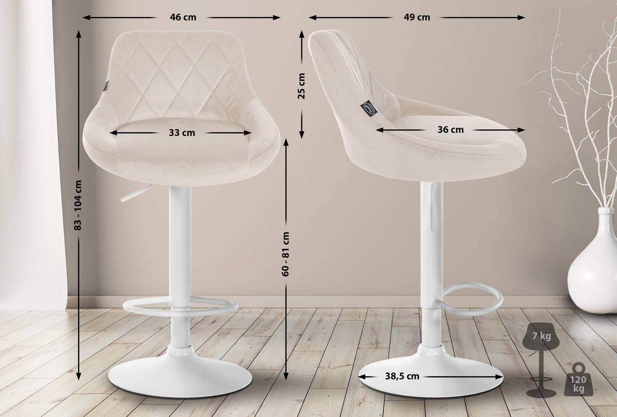 2er Set Barhocker Lazio Samt weiß – Ansicht 18