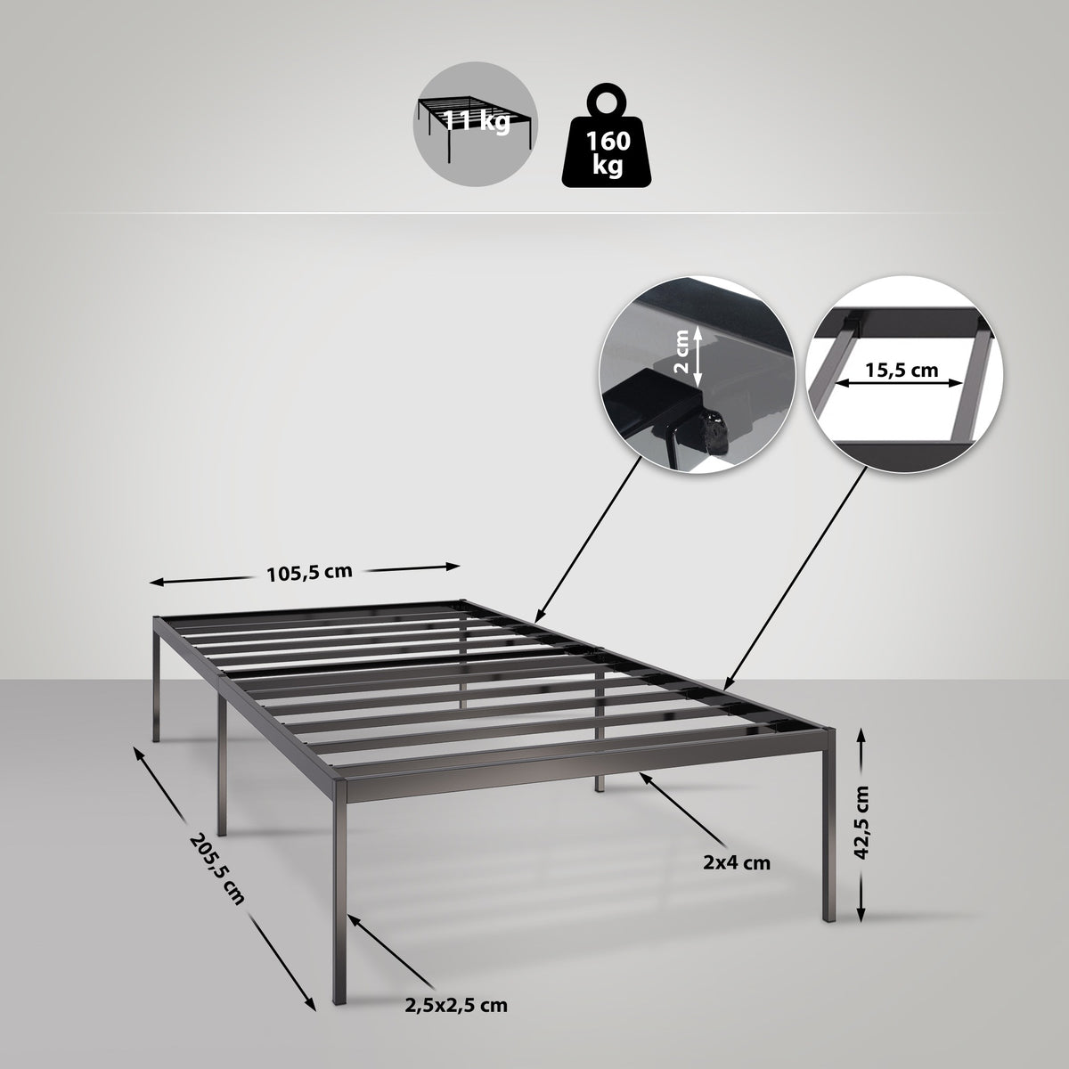 Metallbett Fargo 200x100x42 cm – Ansicht 2
