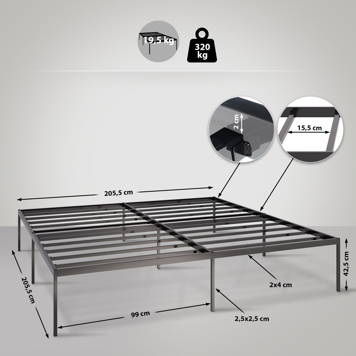 Metallbett Fargo 200x200x42 cm – Ansicht 2