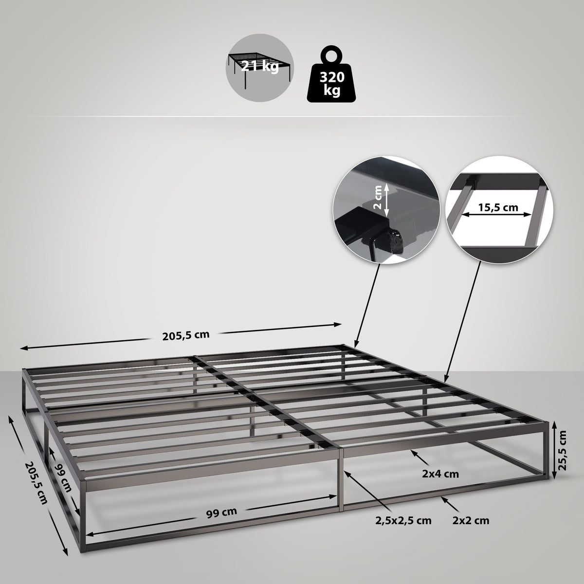 Metallbett Scala 200x200x25 cm – Ansicht 2