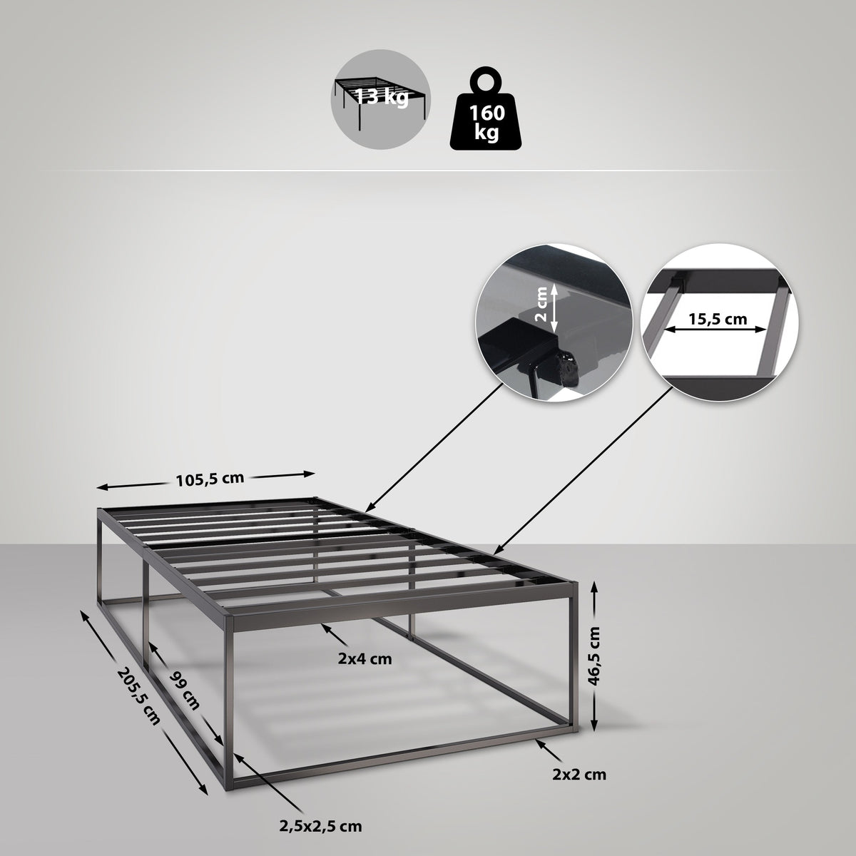 Metallbett Scala 200x100x46 cm – Ansicht 2