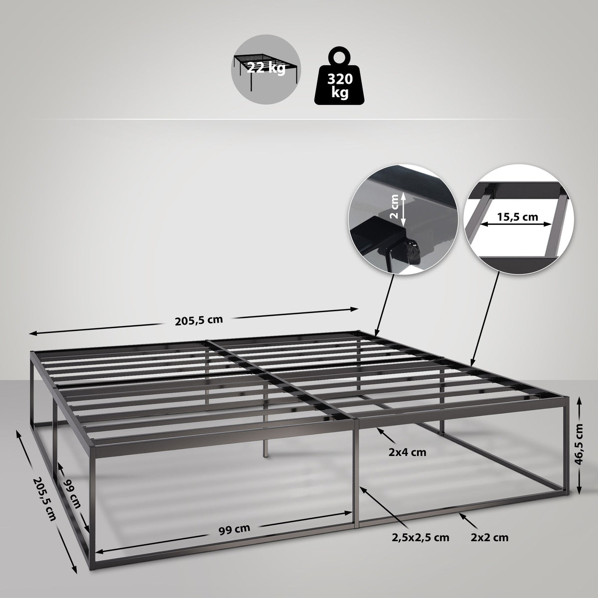 Metallbett Scala 200x200x46 cm – Ansicht 2