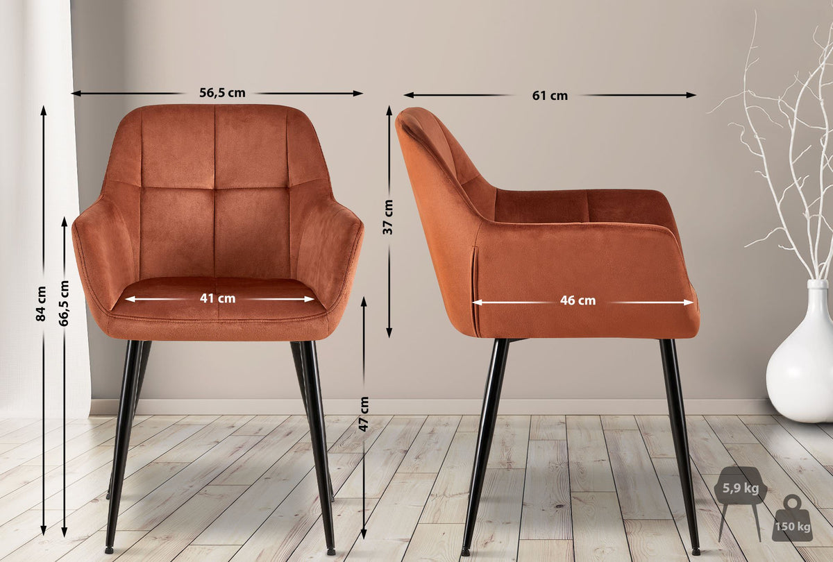 2er Set Esszimmerstuhl Emia Samt – Ansicht 11