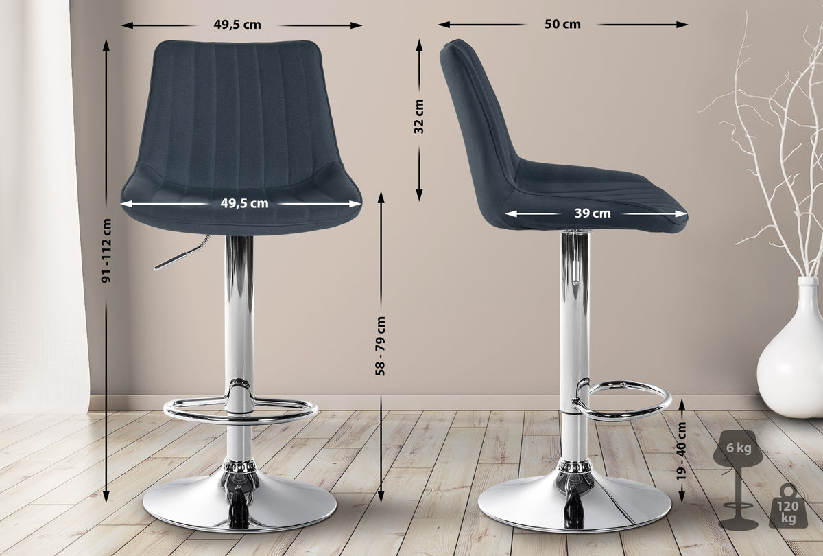 2er Set Barhocker Toni Stoff chrom – Ansicht 2