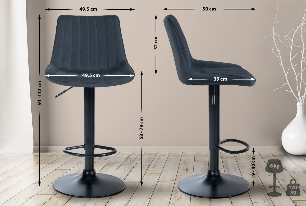 2er Set Barhocker Toni Stoff schwarz – Ansicht 2