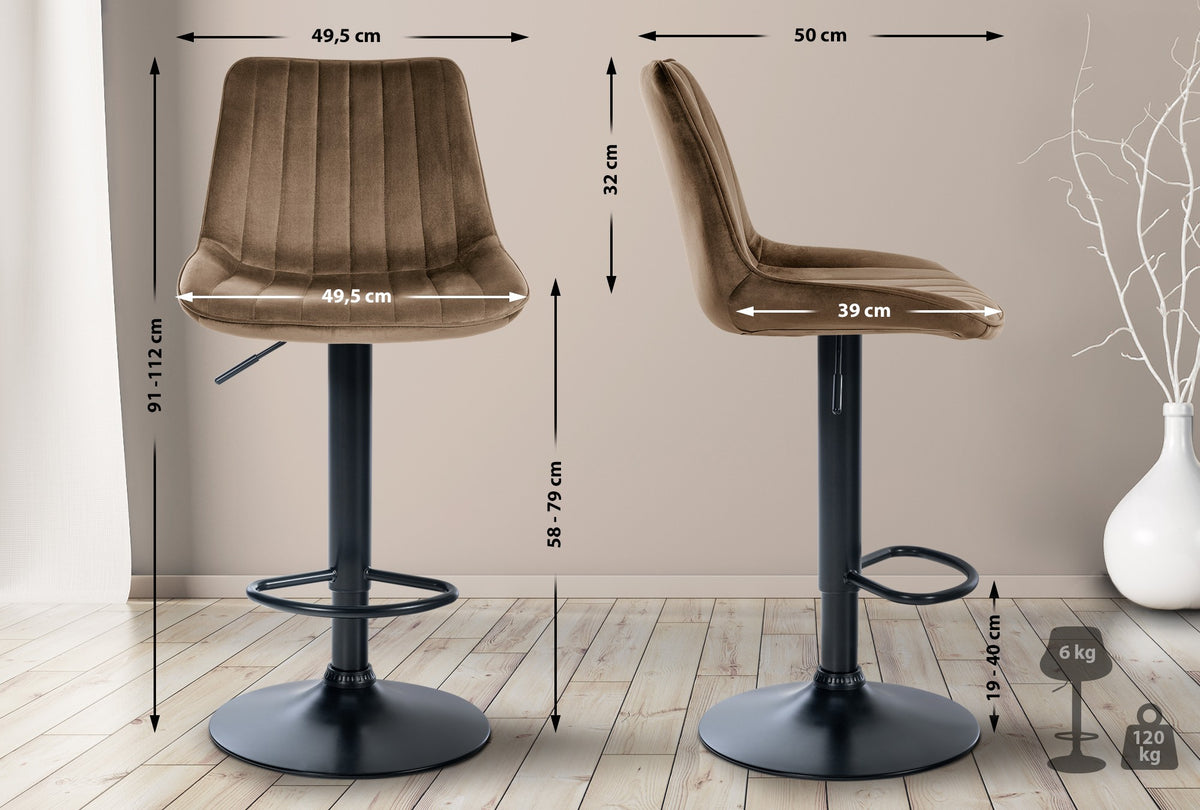 2er Set Barhocker Toni Samt schwarz – Ansicht 9