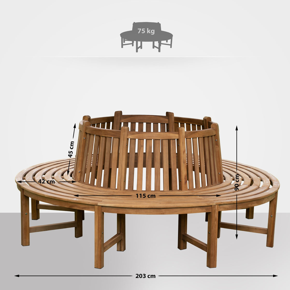 Baumbank Nila 206cm rund mit Rückenlehne – Ansicht 2