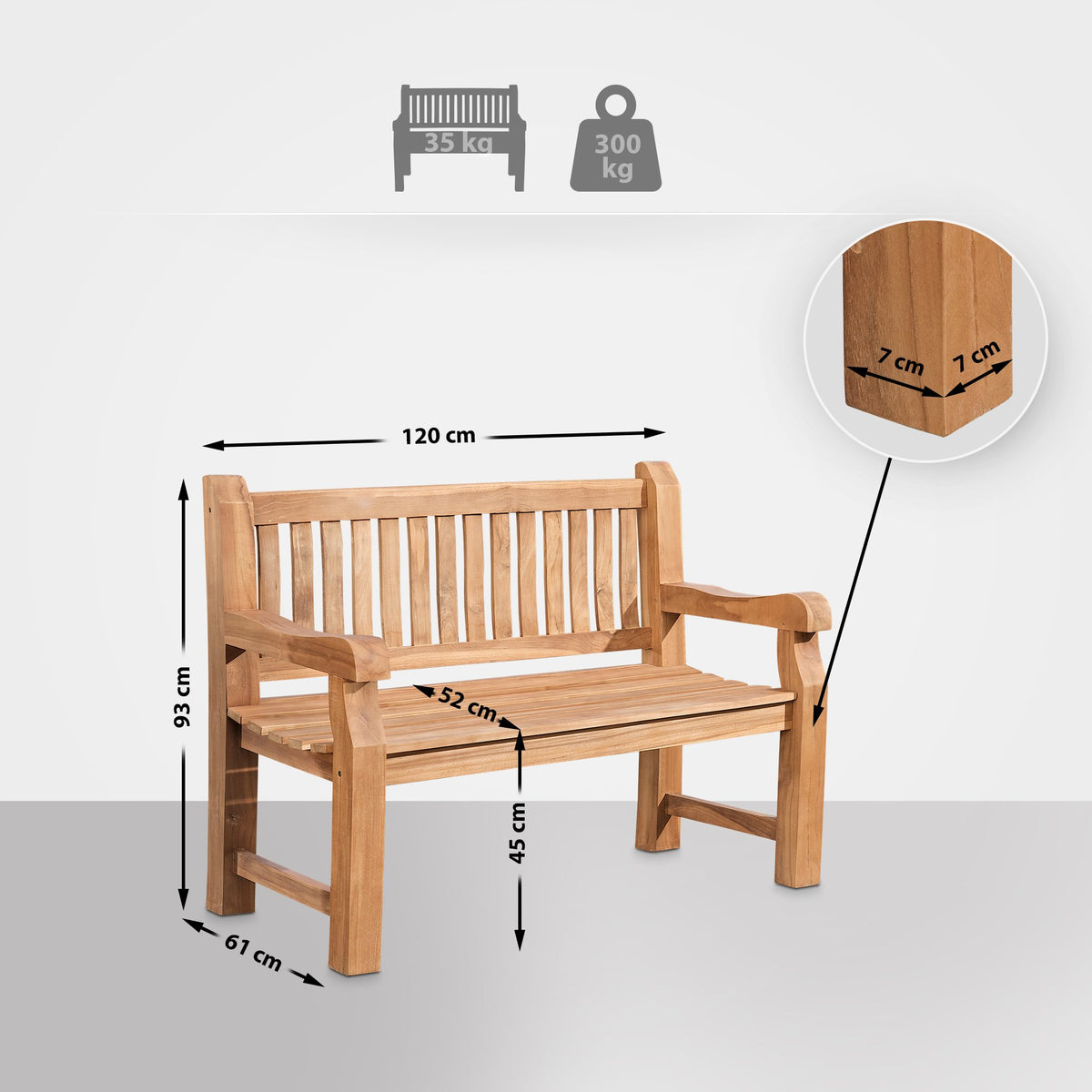 Teakbank Jackson 120 cm mit Abdeckhaube – Ansicht 2
