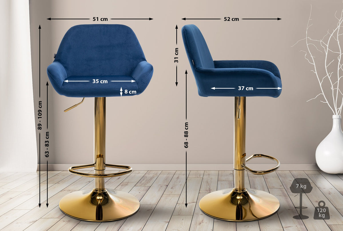 2er Set Barhocker Braga Gold Samt – Ansicht 12