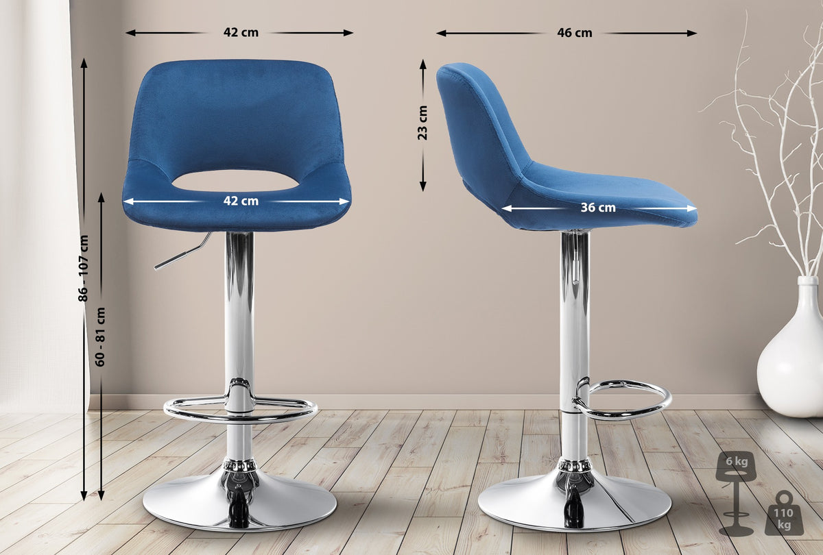 2er Set Barhocker Camden Samt chrom – Ansicht 8