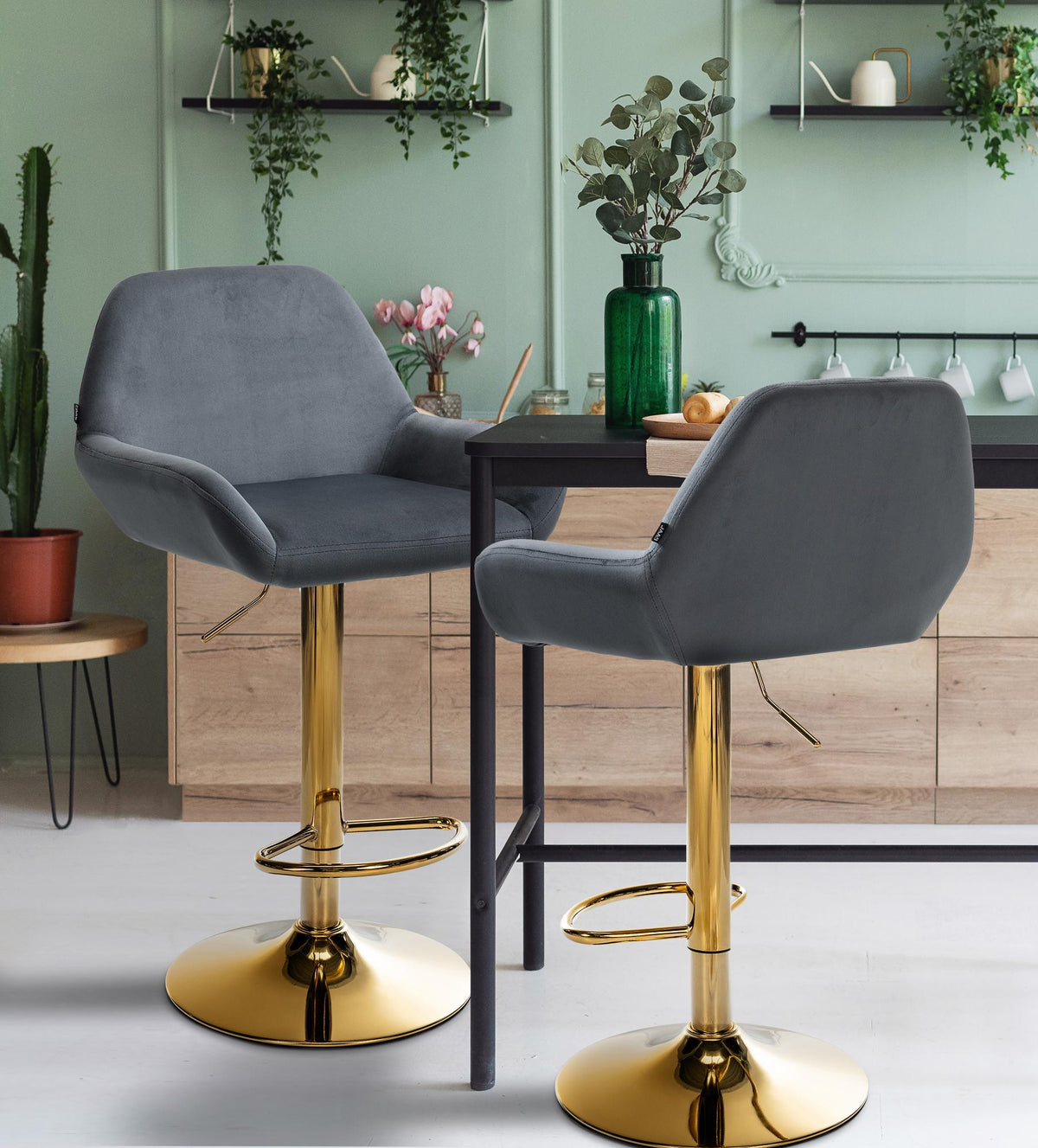 2er Set Barhocker Braga Gold Samt – Ansicht 3