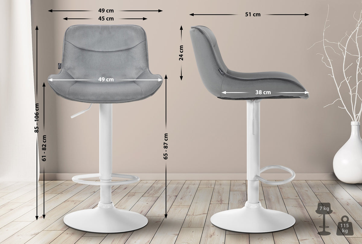 2er Set Barhocker Vonore Samt weiß – Ansicht 18