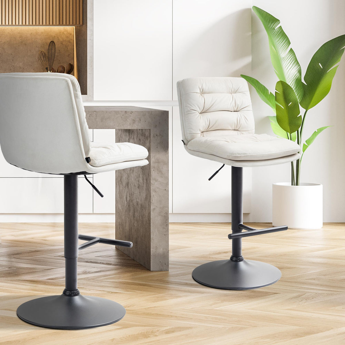 2er Set Barhocker Damar Samt schwarz – Ansicht 3