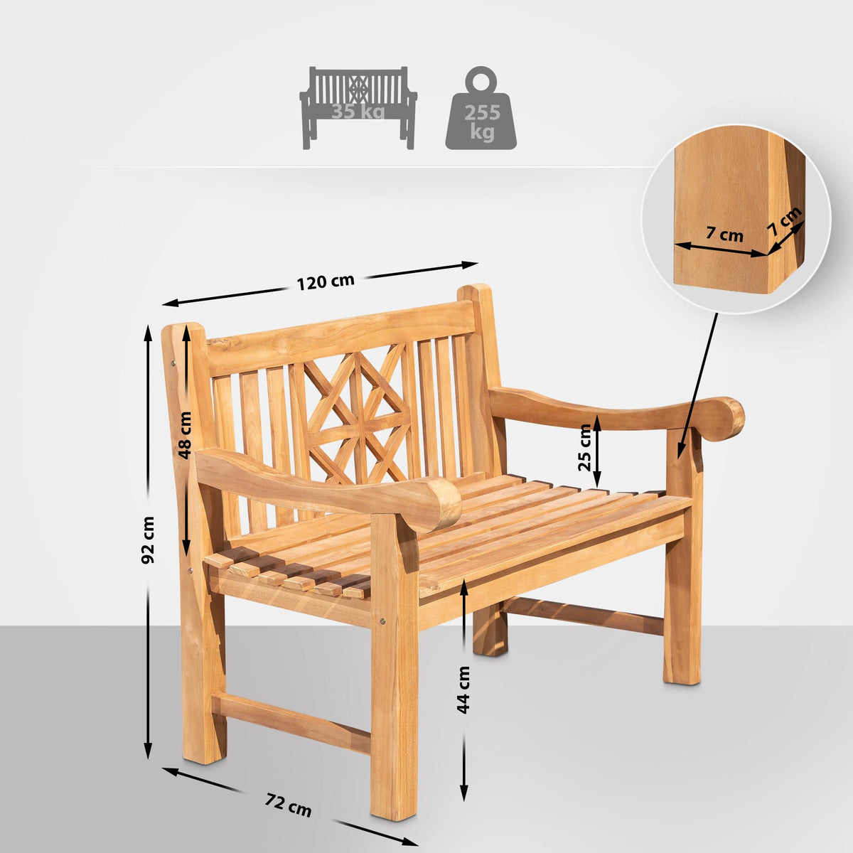 Teakbank Florida 120 cm – Ansicht 2