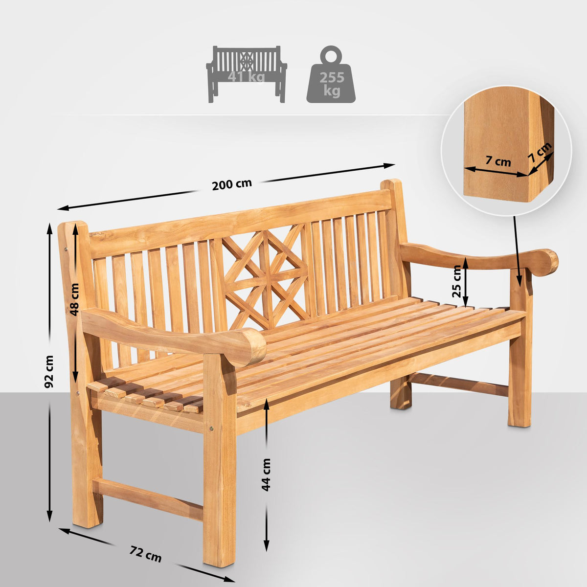 Teakbank Florida 200 cm – Ansicht 2