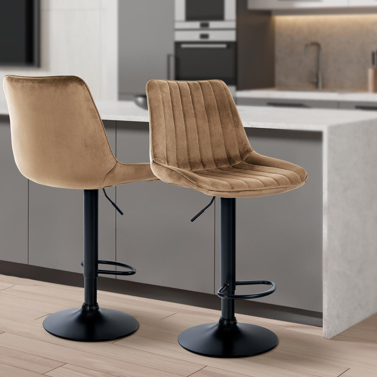 2er Set Barhocker Toni Samt schwarz – Ansicht 10