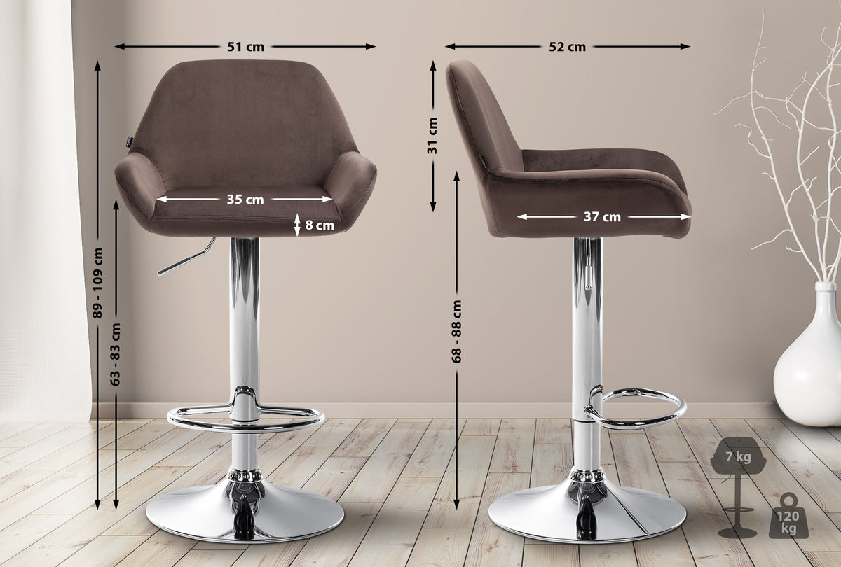 2er Set Barhocker Braga Samt chrom – Ansicht 9
