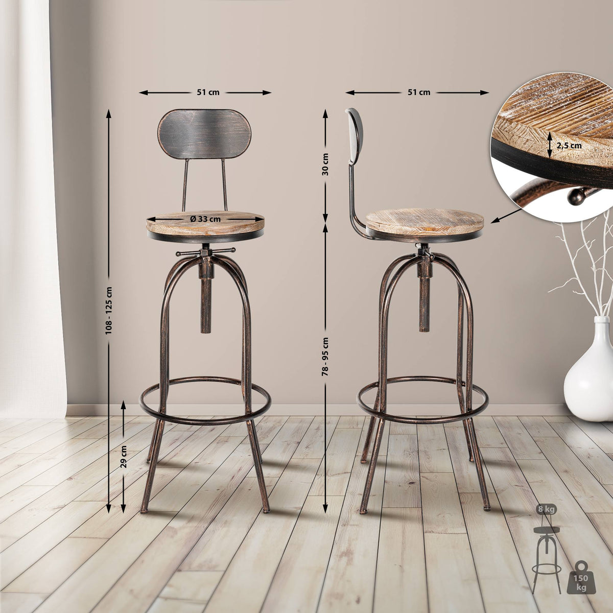 Barhocker Pino, Holz – Ansicht 2