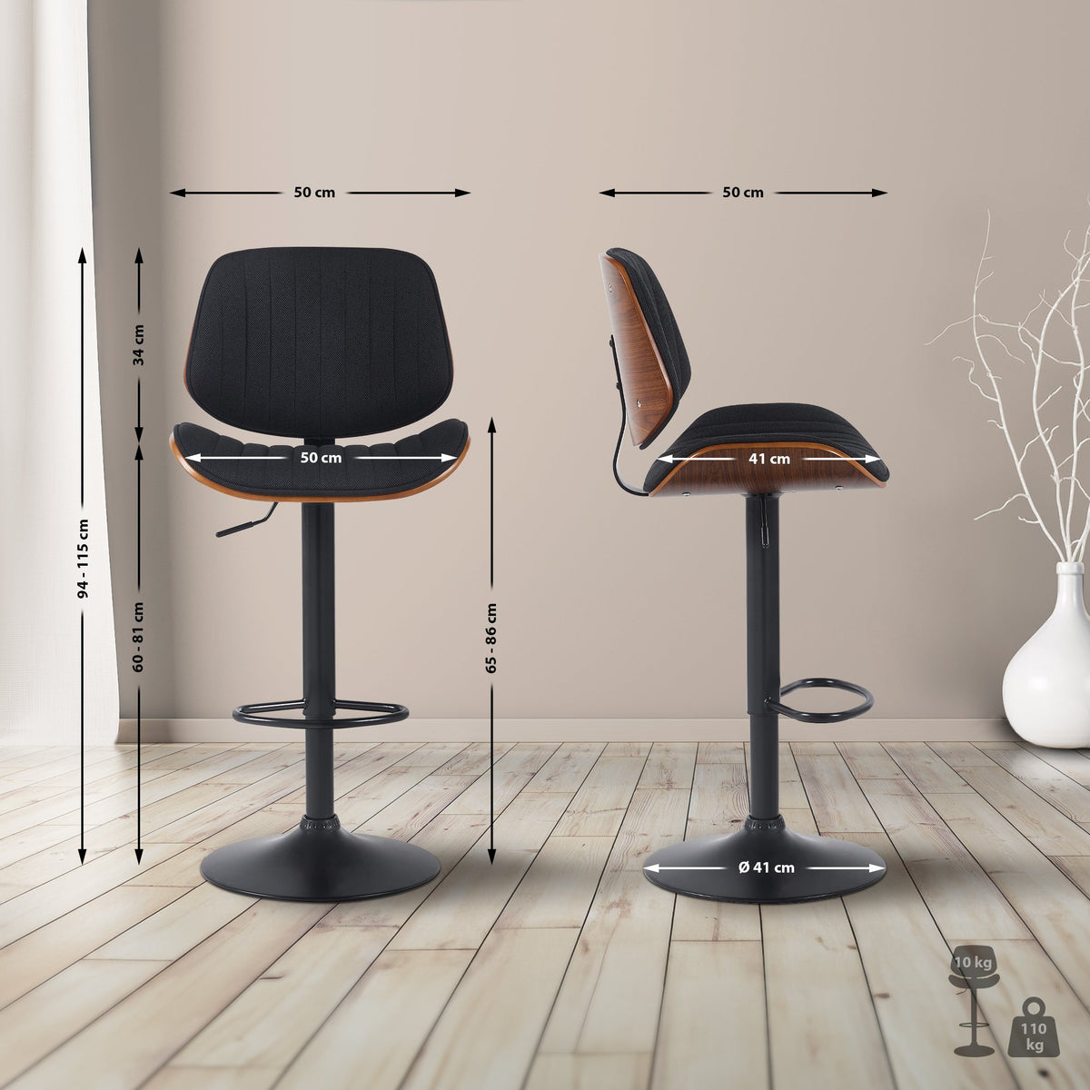 Barhocker Clawson Stoff schwarz – Ansicht 16