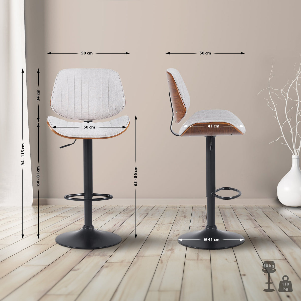 Barhocker Clawson Stoff schwarz – Ansicht 2