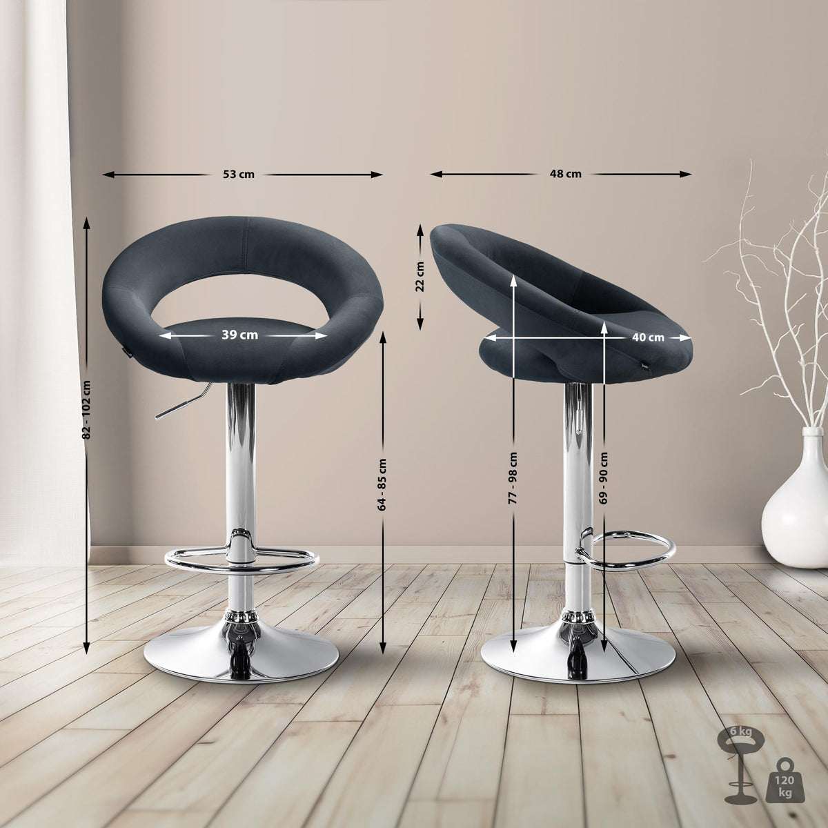 Barhocker Olinda Samt chrom – Ansicht 16