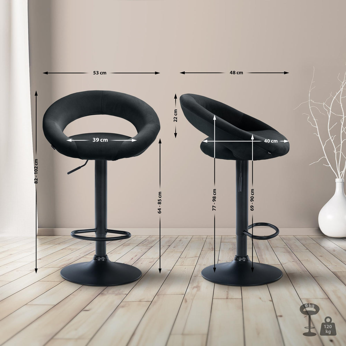 Barhocker Olinda Samt schwarz – Ansicht 9