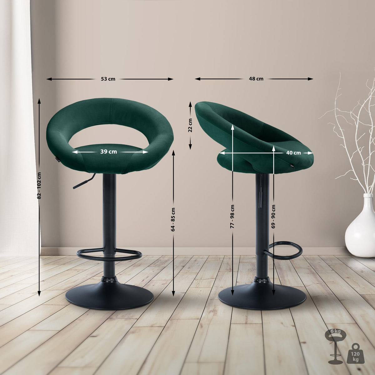 Barhocker Olinda Samt schwarz – Ansicht 2