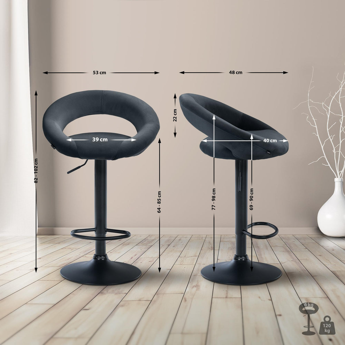 Barhocker Olinda Samt schwarz – Ansicht 16