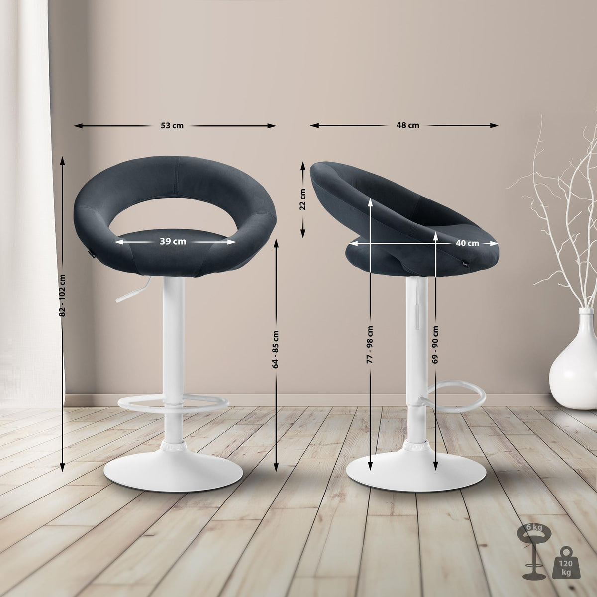 Barhocker Olinda Samt weiß – Ansicht 9