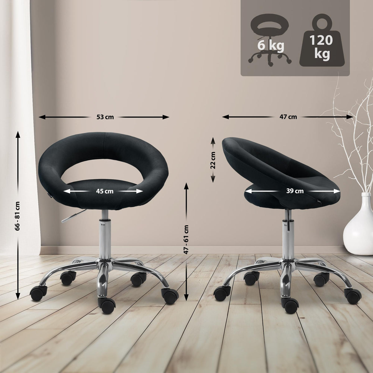 Arbeitshocker Olinda Samt – Ansicht 2