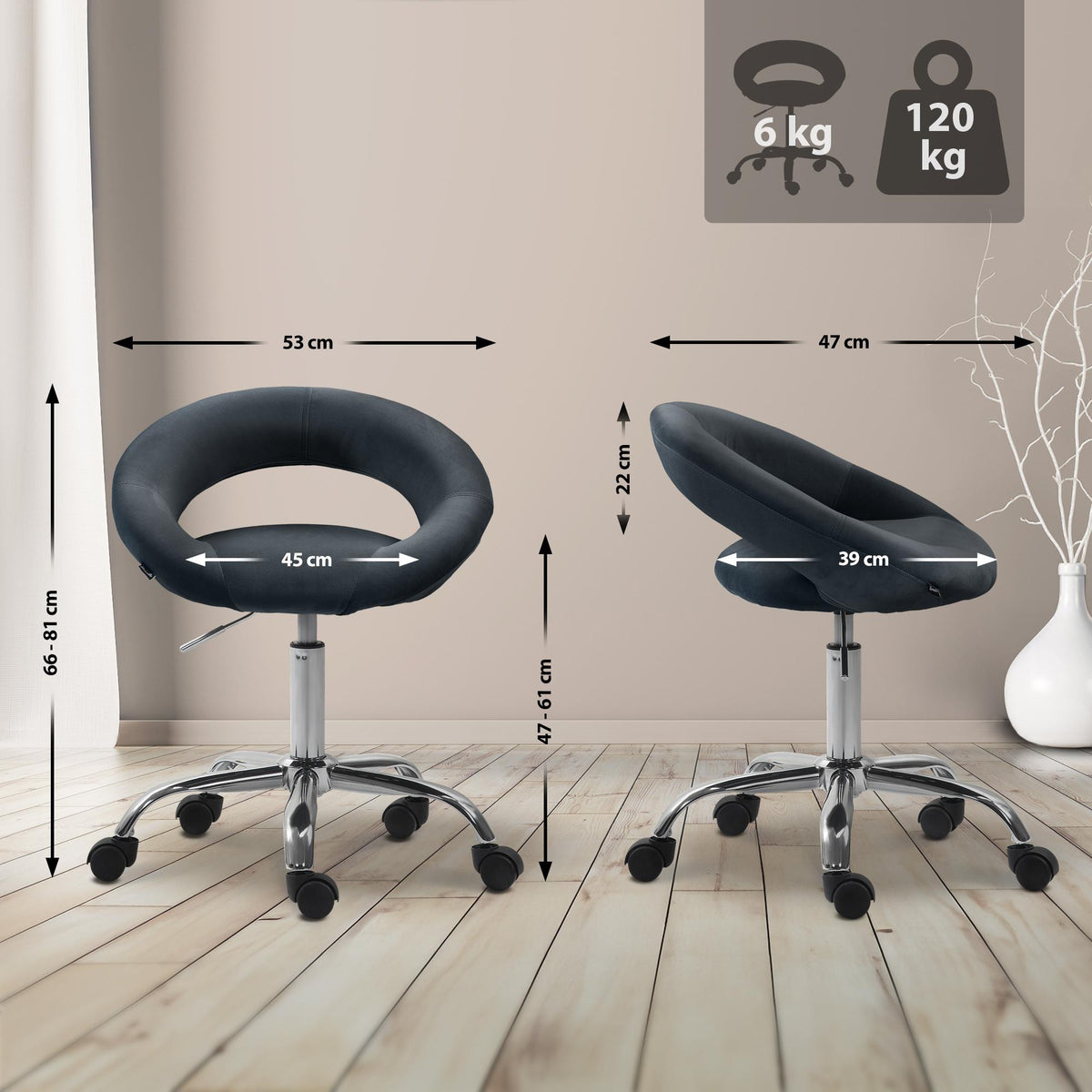 Arbeitshocker Olinda Samt – Ansicht 16