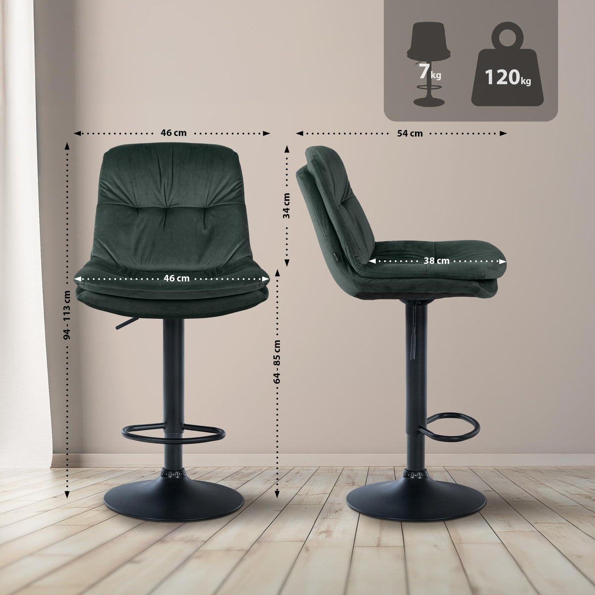Barhocker Laurel Samt schwarz – Ansicht 9