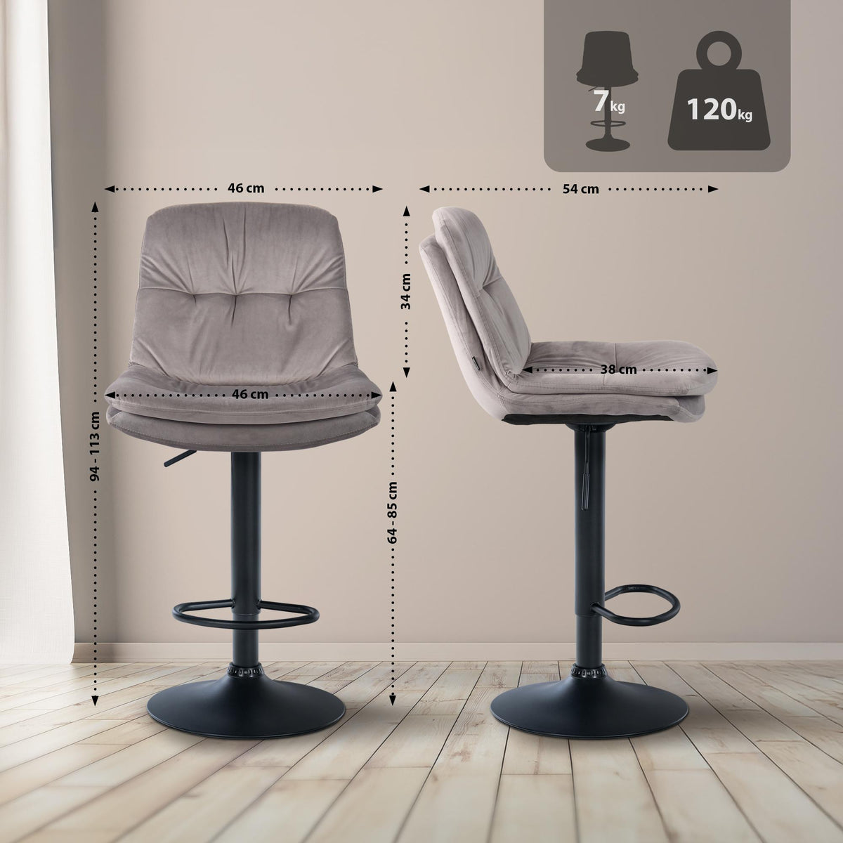 Barhocker Laurel Samt schwarz – Ansicht 16