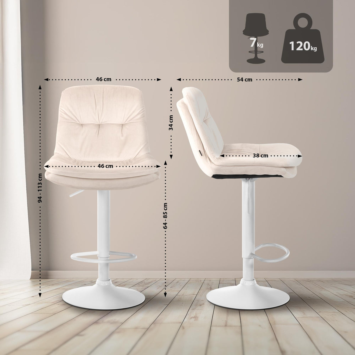 Barhocker Laurel Samt weiß – Ansicht 2