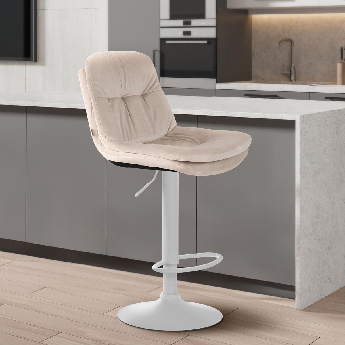 Barhocker Laurel Samt weiß – Ansicht 3
