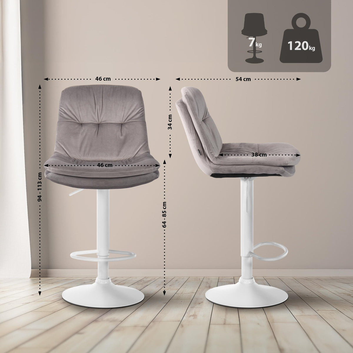Barhocker Laurel Samt weiß – Ansicht 16