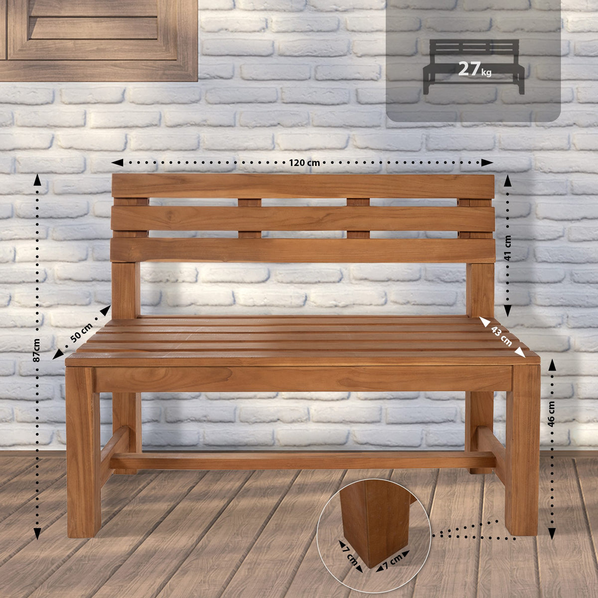 Teakbank Augusta 120 cm – Ansicht 2