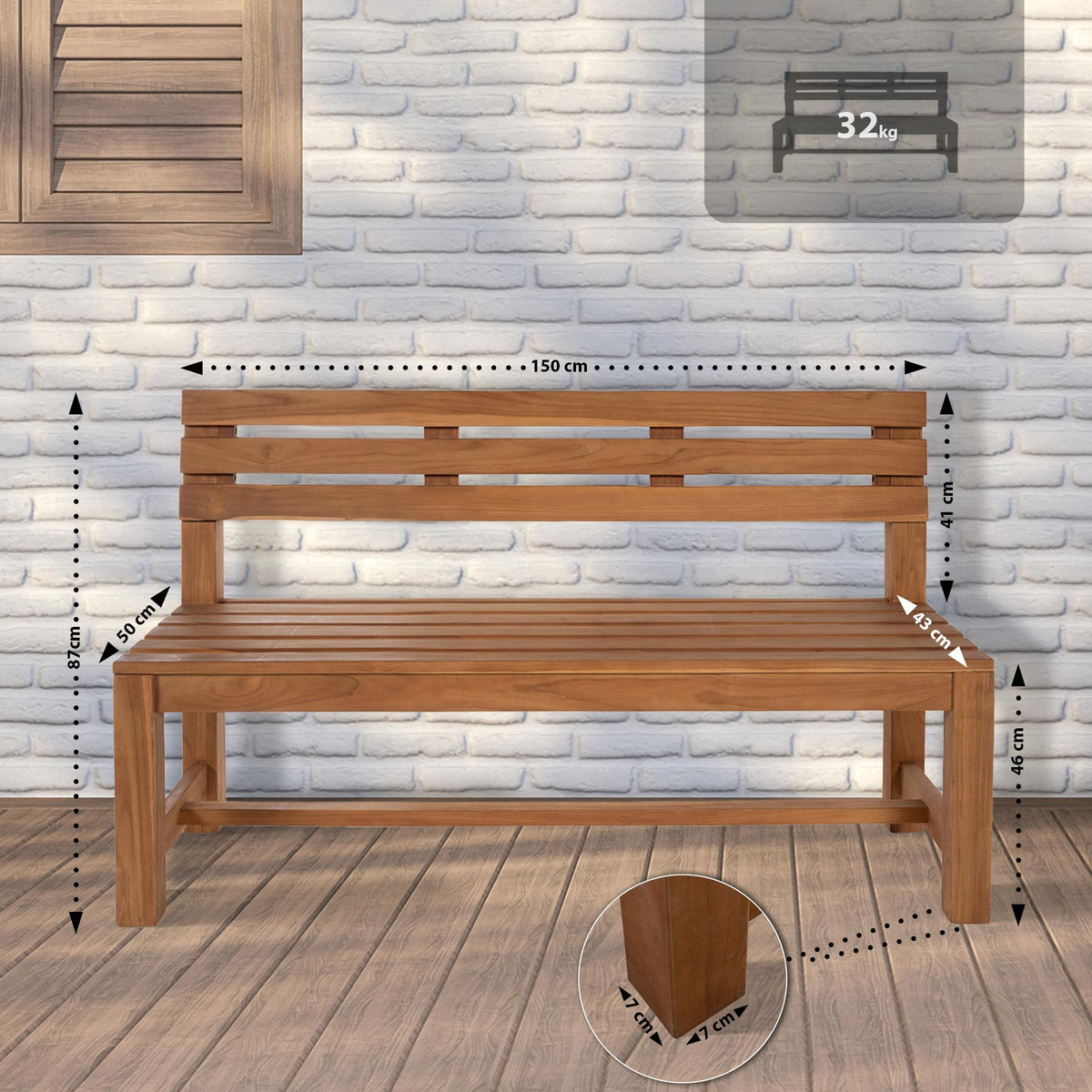 Teakbank Augusta 150 cm – Ansicht 2