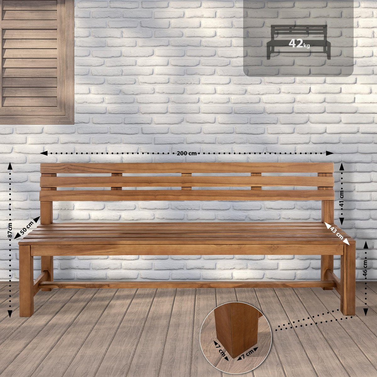 Teakbank Augusta 200 cm – Ansicht 2