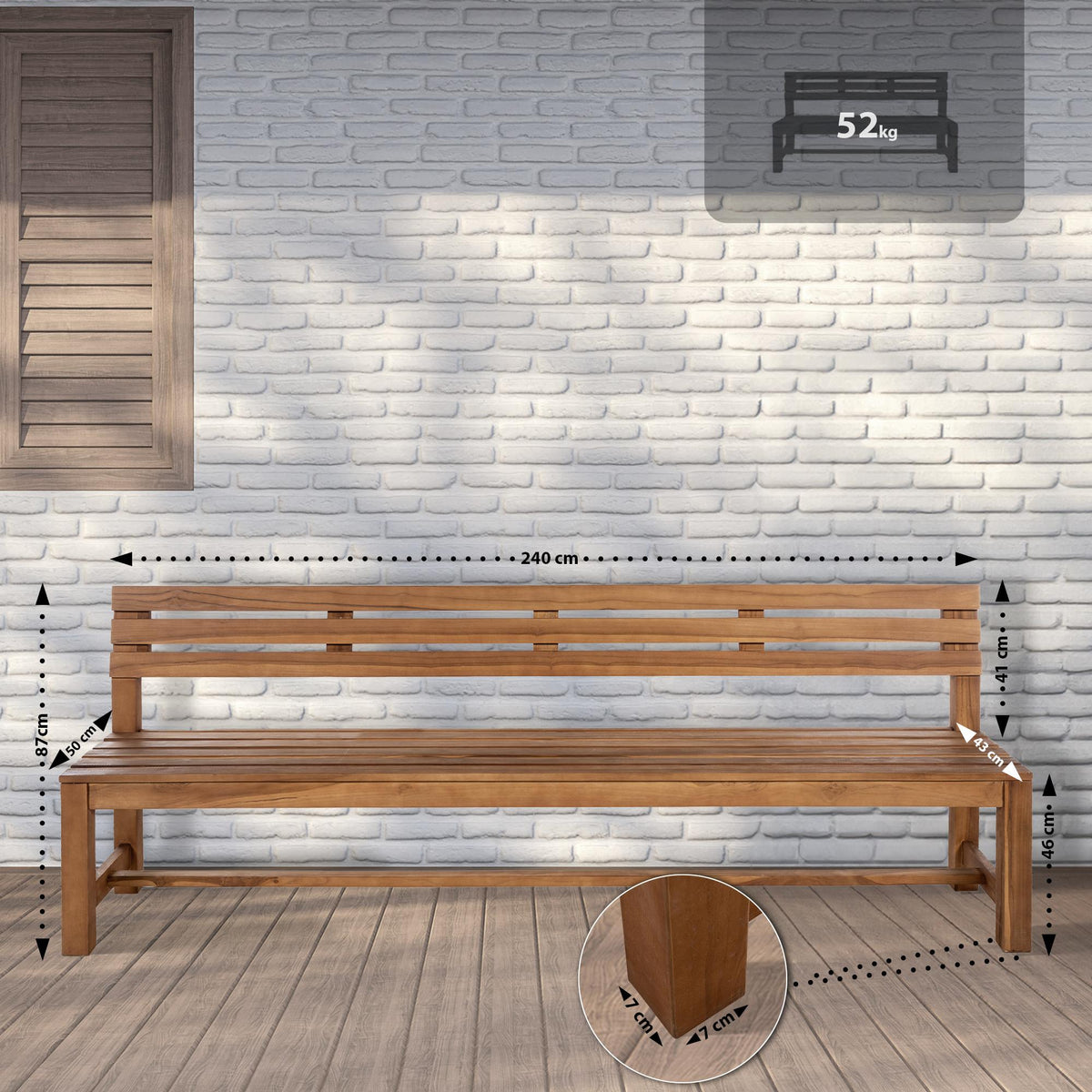Teakbank Augusta 240 cm – Ansicht 2