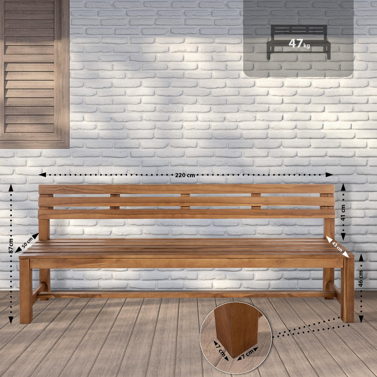 Teakbank Augusta 220 cm – Ansicht 2