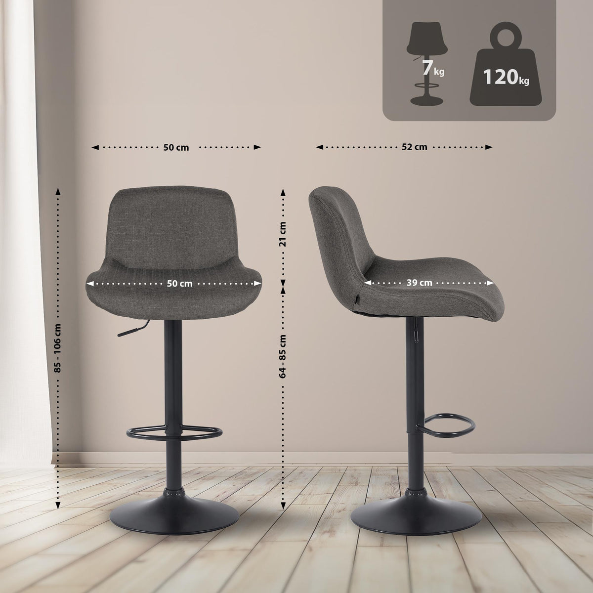 Barhocker Solon Schwarz Stoff – Ansicht 9