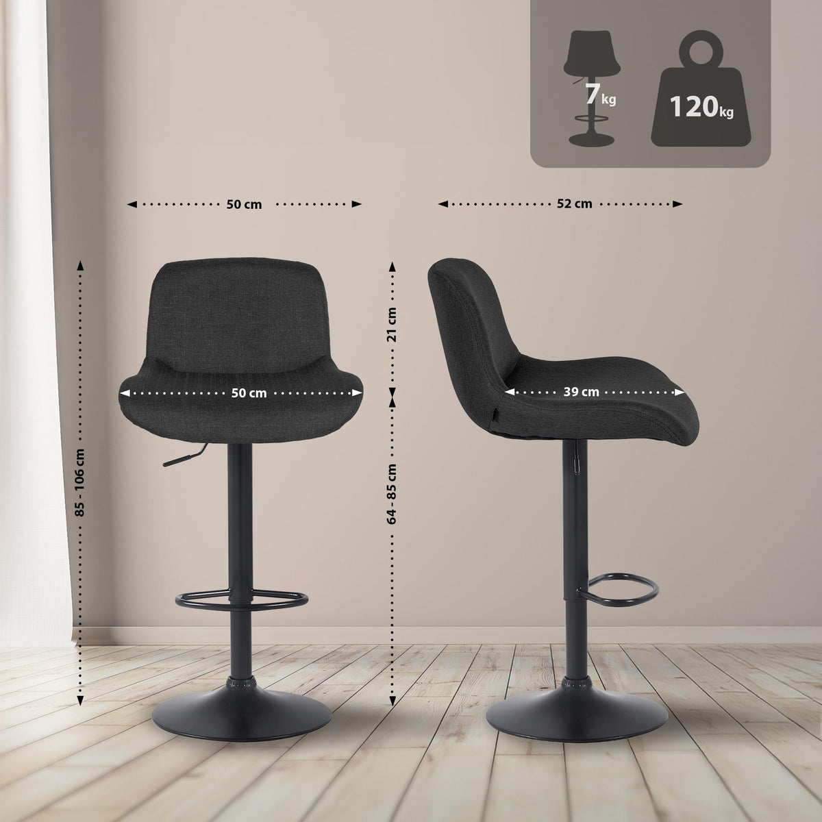 Barhocker Solon Schwarz Stoff – Ansicht 2