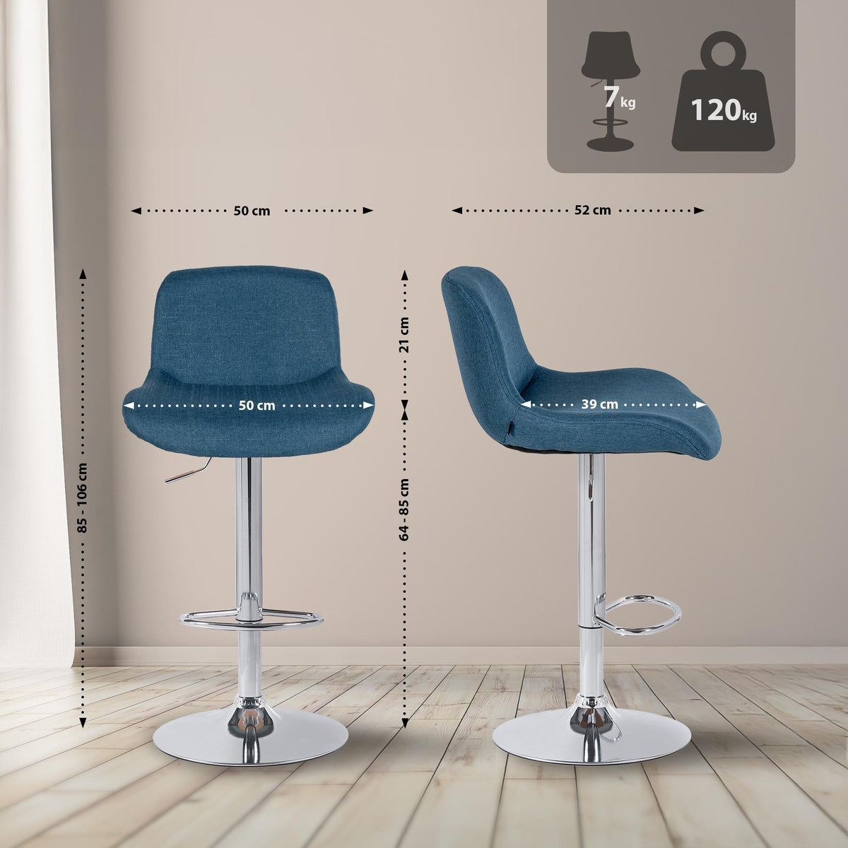 Barhocker Solon Chrom Stoff – Ansicht 9