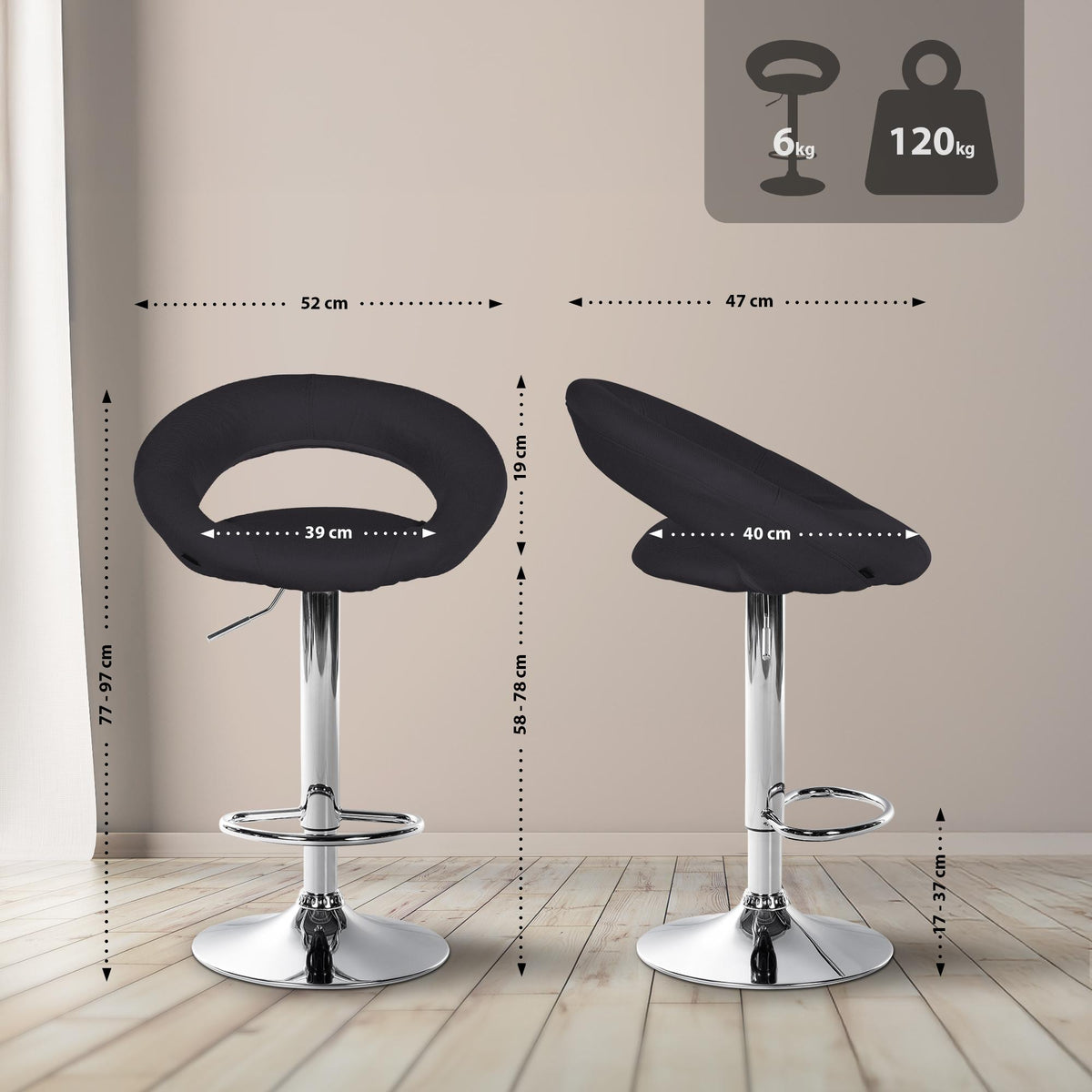 2er Set Barhocker Olinda Stoff Chrom – Ansicht 16