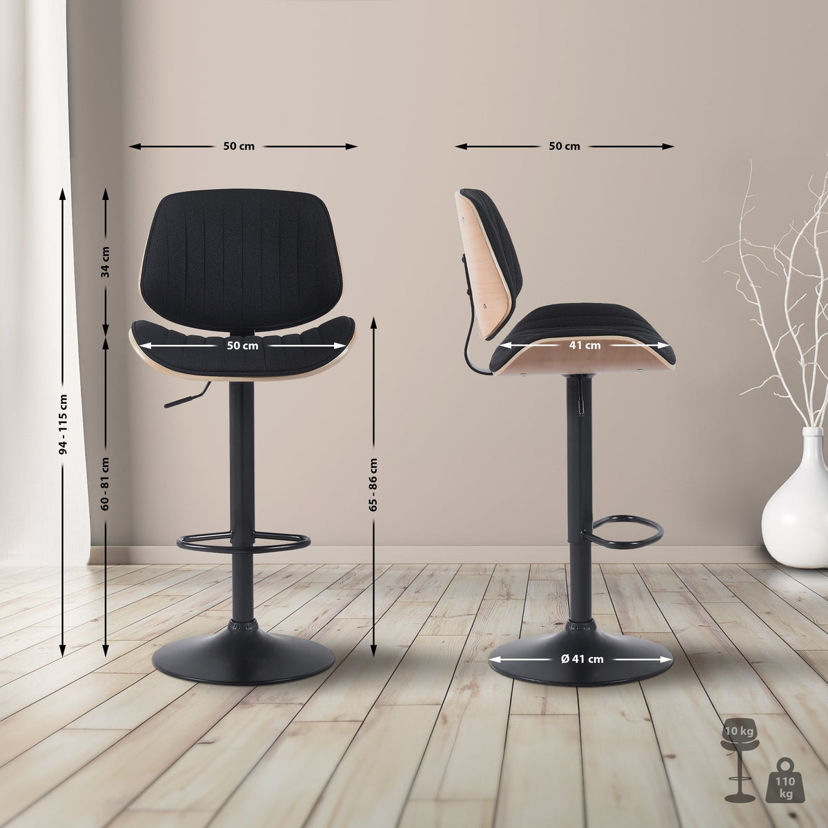 2er Set Barhocker Clawson Stoff schwarz – Ansicht 16