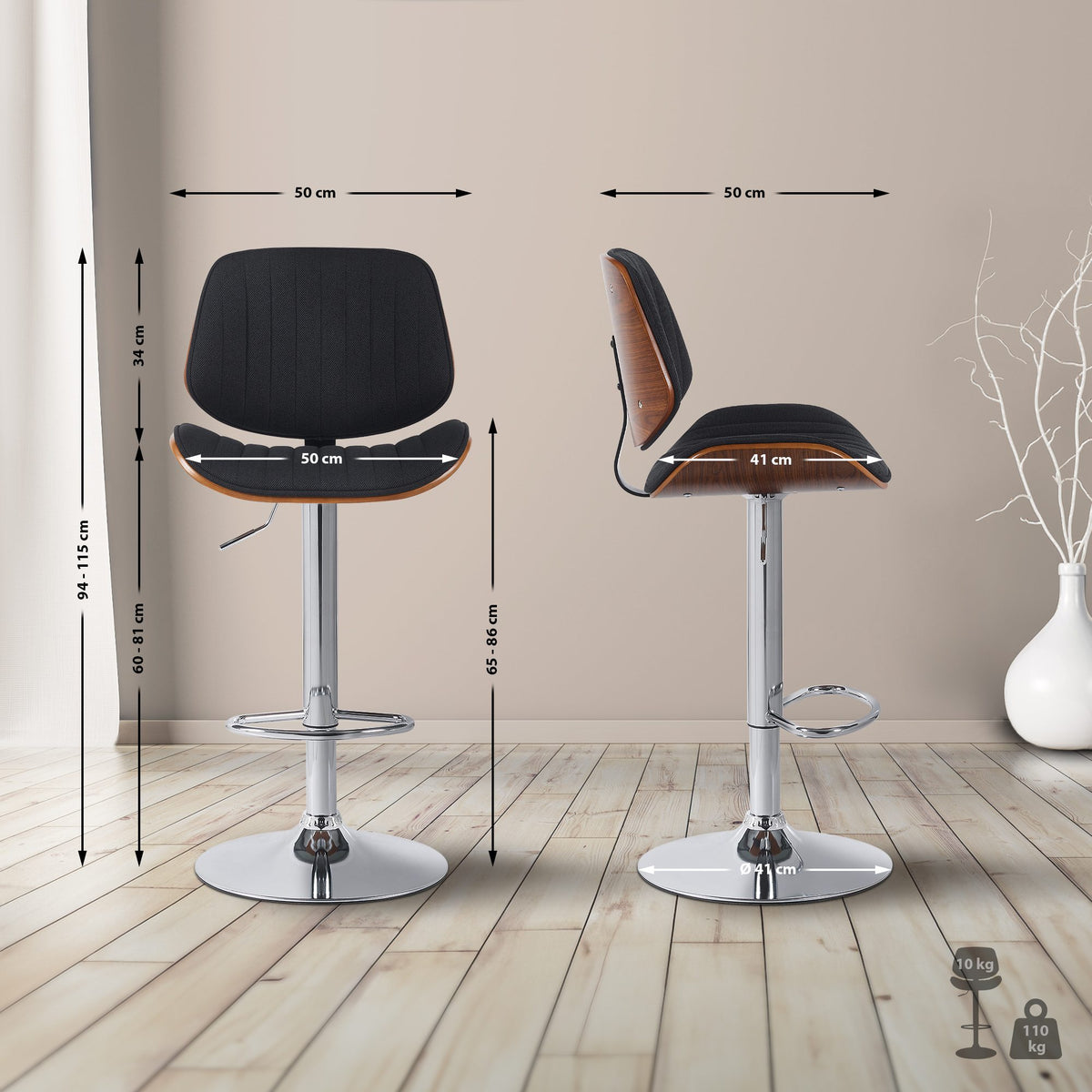 2er Set Barhocker Clawson Stoff chrom – Ansicht 16